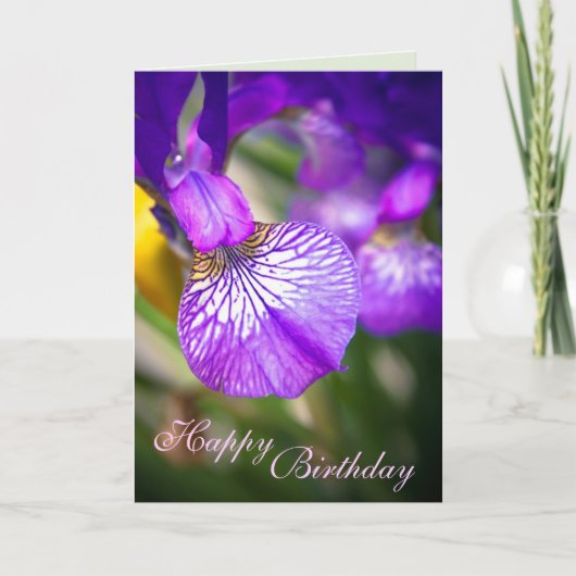 Happy Birthday (Paarse Iris Kaart) - aanpasbaar Kaart (Voorkant)