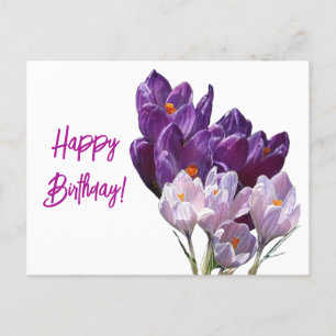 Happy Birthday paarse kleur bloemenkrokus Feestdagenkaart