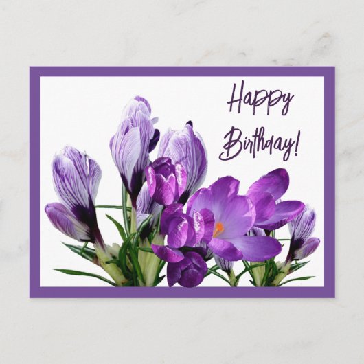 Happy Birthday paarse krokussen bloemen boho schat Briefkaart (Voorkant)