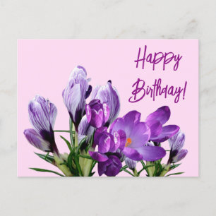 Happy Birthday paarse krokussen bloemen boho schat Briefkaart
