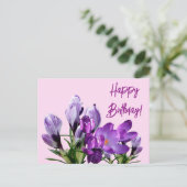 Happy Birthday paarse krokussen bloemen boho schat Briefkaart (Staand voorkant)