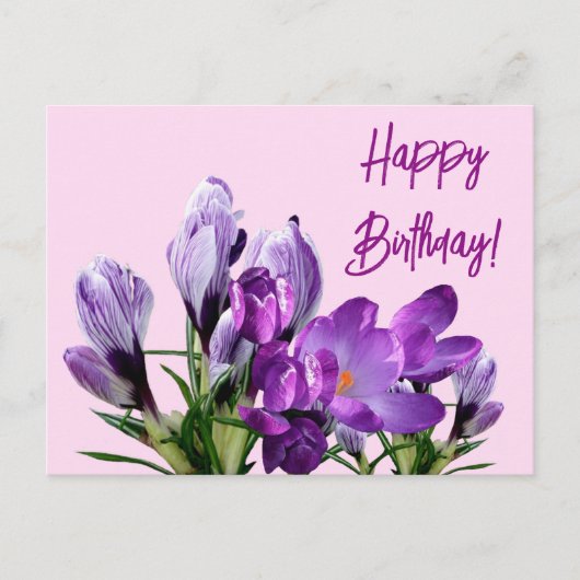 Happy Birthday paarse krokussen bloemen boho schat Briefkaart (Voorkant)