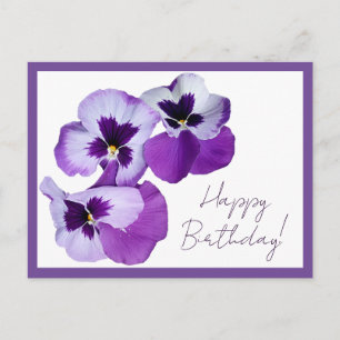Happy Birthday paarse pannenkoekenbloemen bloemen Briefkaart