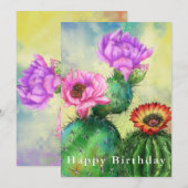 Happy Birthday - Paarse roze rode cactus bloemen (Voorkant / Achterkant)