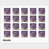Happy Birthday Paarse Rozen en Lavendelbloemen Vierkante Sticker (Vel)