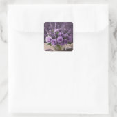 Happy Birthday Paarse Rozen en Lavendelbloemen Vierkante Sticker (Tas)