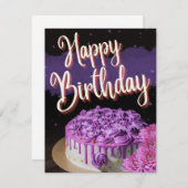 Happy Birthday Paarse taart Feestdagenkaart (Voorkant / Achterkant)