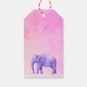 Happy Birthday Paarse Waterverf Olifant op Roze Cadeaulabel (Achterkant)