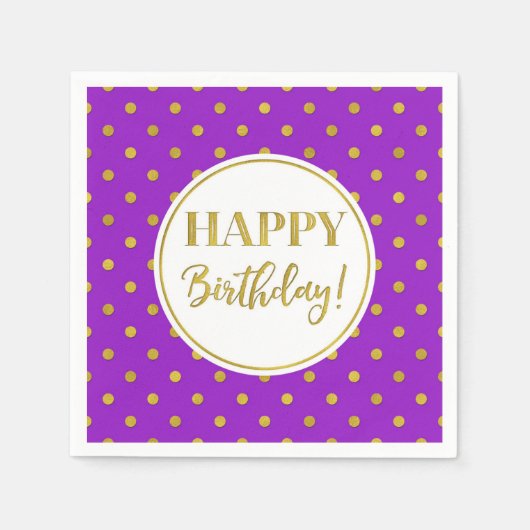 Happy Birthday Paarse White Gold Stippen Servet (Voorkant)