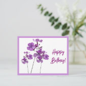 Happy Birthday  paarse wilde bloemen Briefkaart (Staand voorkant)