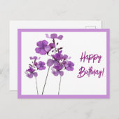 Happy Birthday  paarse wilde bloemen Briefkaart (Voorkant / Achterkant)