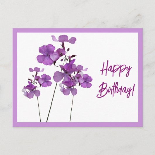 Happy Birthday  paarse wilde bloemen Briefkaart (Voorkant)