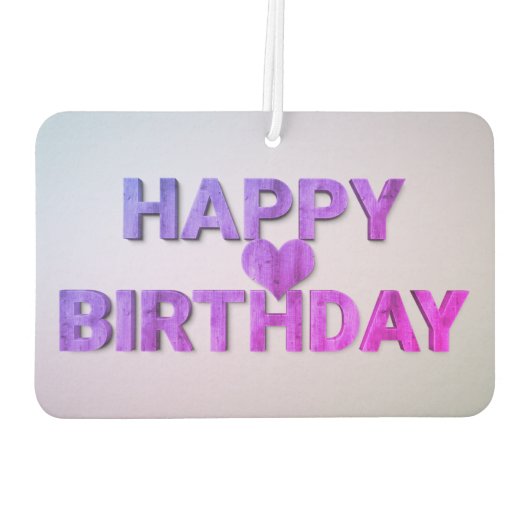Happy Birthday Paarse Wooden Cutout met hartwagen Luchtverfrisser (Achterkant)