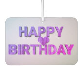 Happy Birthday Paarse Wooden Cutout met hartwagen Luchtverfrisser (Voorkant)