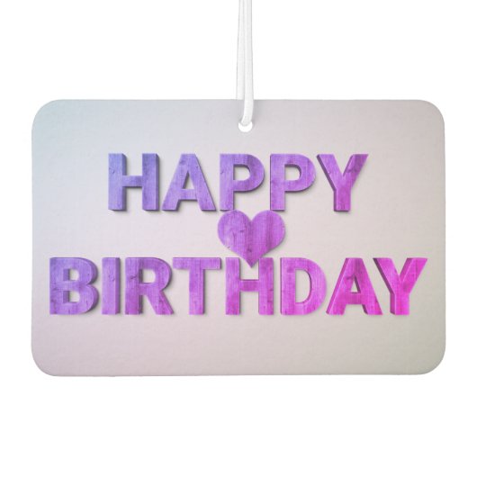 Happy Birthday Paarse Wooden Cutout met hartwagen Luchtverfrisser (Voorkant)