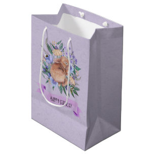 Happy Birthday Paast Bunny Paarse Florals Medium Cadeauzakje