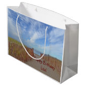 Happy Birthday pad naar strand Groot Cadeauzakje (Achterkant Gekanteld)