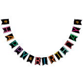 HAPPY BIRTHDAY Paint Splatter Effect Tekst op Zwar Vlaggetjes (Alle)