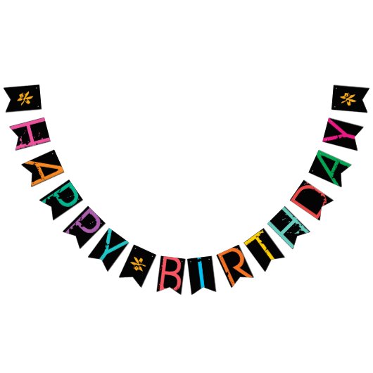 HAPPY BIRTHDAY Paint Splatter Effect Tekst op Zwar Vlaggetjes (Alle)