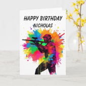 Happy Birthday Paintball Gamer Kleurrijk Ontwerp Kaart (Gele Bloem)
