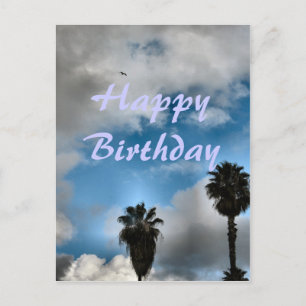 Happy Birthday palm bomen en sky Briefkaart