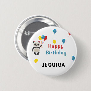 Happy birthday Panda beer wit Ronde Button 5,7 Cm