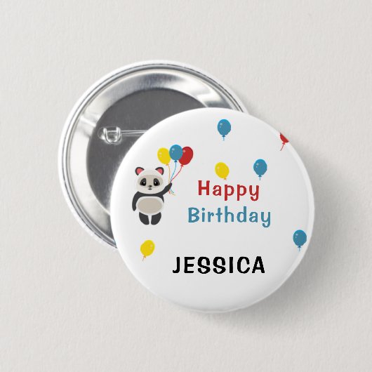 Happy birthday Panda beer wit Ronde Button 5,7 Cm (Voorkant /achterkant)