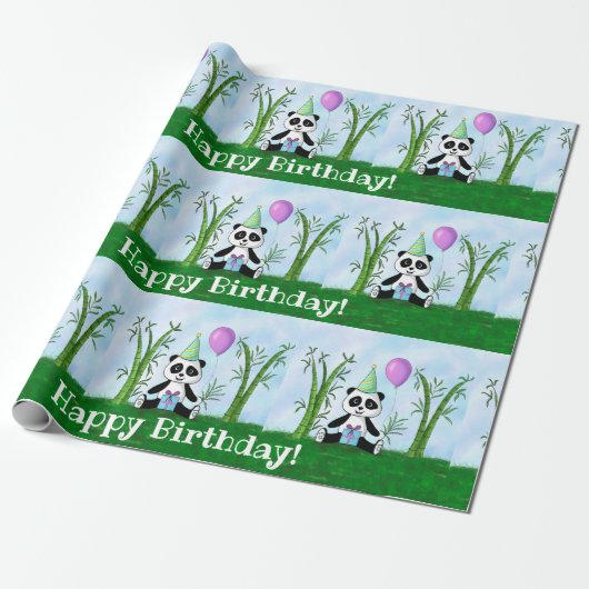 Happy Birthday Panda Party Cadeaupapier (Uitgerold)