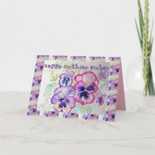 Happy Birthday Pansies Waterverf Greetings Card Kaart