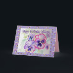 Happy Birthday Pansies Waterverf Greetings Kaart<br><div class="desc">Deze prachtige pansiekaart zal zeker een glimlach op het hoesje van de ontvangers betekenen. Ontworpen als een van mijn originele schilderijen van waterverf van een paar paniekjes uit mijn eigen tuin. Geniet!</div>
