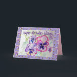 Happy Birthday Pansies Waterverf Greetings Kaart<br><div class="desc">Deze prachtige pansiekaart zal zeker een glimlach op het hoesje van de ontvangers betekenen. Ontworpen als een van mijn originele schilderijen van waterverf van een paar paniekjes uit mijn eigen tuin. Geniet!</div>