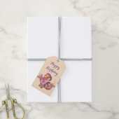 Happy Birthday Pansy Boeket Gift Label — Waterverf Cadeaulabel (Met Touw)