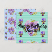 Happy Birthday Pansy floral Womans Name Card Feestdagenkaart (Voorkant / Achterkant)