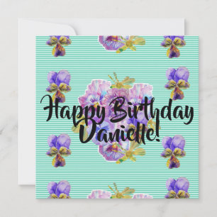 Happy Birthday Pansy floral Womans Name Card Feestdagenkaart