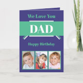 Happy Birthday Pap met zes foto's blauw groen Kaart (Voorkant)