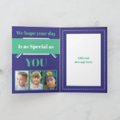 Happy Birthday Pap met zes foto's blauw groen Kaart (Binnen)