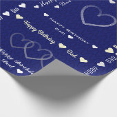 Happy Birthday Pap Navy Dark Hearts Cadeaupapier (Hoek)
