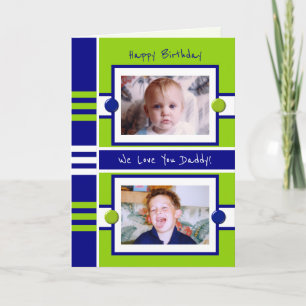 Happy Birthday Papa blauwe groene fotogroet Kaart