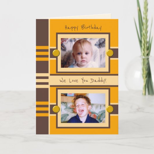 Happy Birthday Papa bruin oranje fotogroet Kaart (Voorkant)