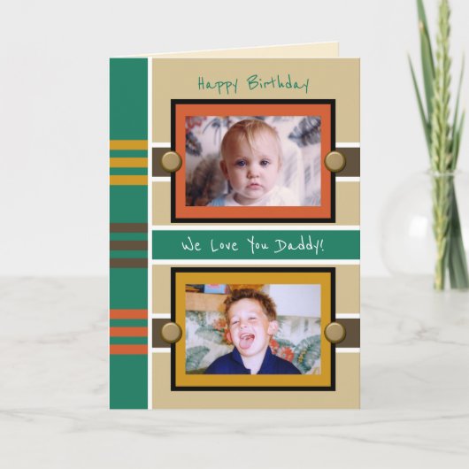 Happy Birthday Papa bruine groene fotogroet Kaart (Voorkant)