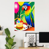 Happy Birthday, papegaai, gebalon | AI Art. Poster (Thuiskantoor)
