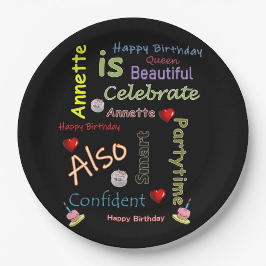 Happy Birthday Paper Borden Annette Papieren Bordje (Voorkant)