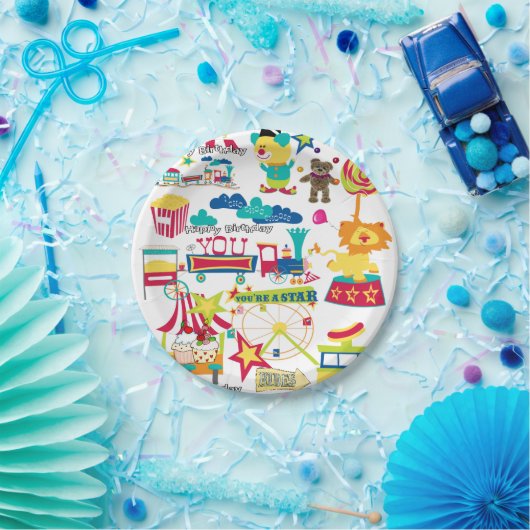 Happy Birthday Paper Borden Carnaval Circus Papieren Bordje (Feest)