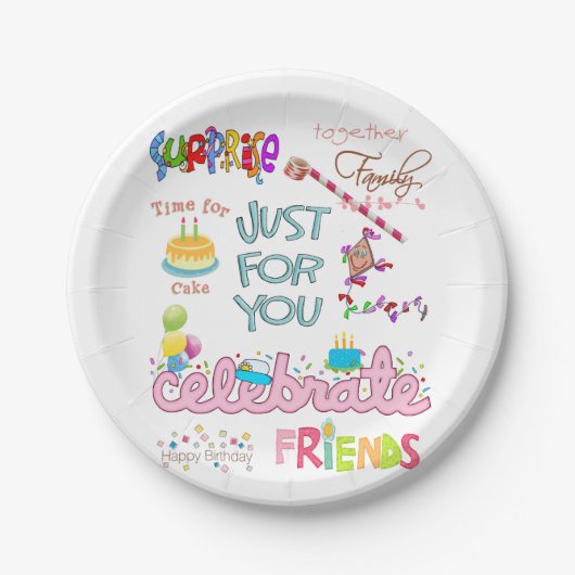 Happy Birthday Paper Borden Friends Family Papieren Bordje (Voorkant)