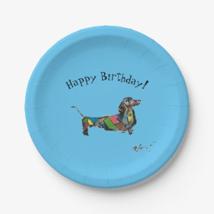 Happy Birthday Paper Borden met Dachshund Papieren Bordje