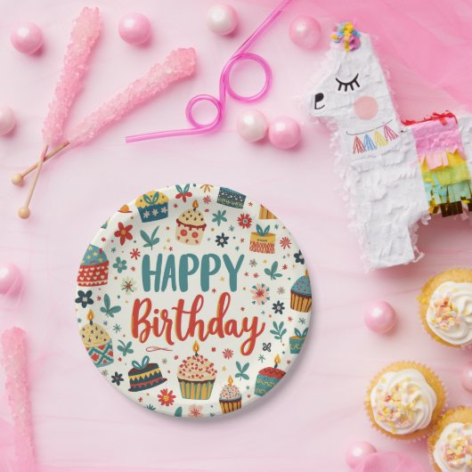 Happy Birthday Paper-Borden Papieren Bordje (Feest)