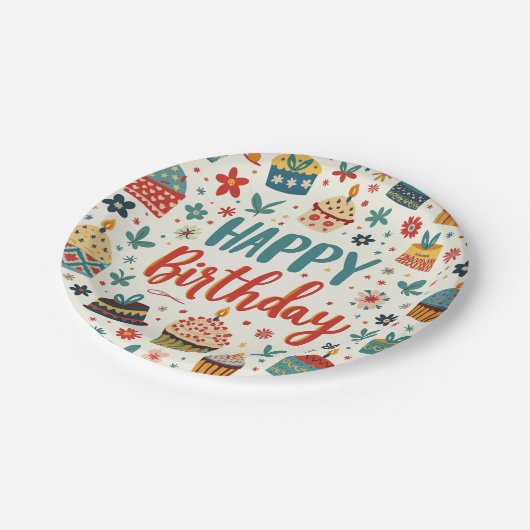 Happy Birthday Paper-Borden Papieren Bordje (Gekanteld)