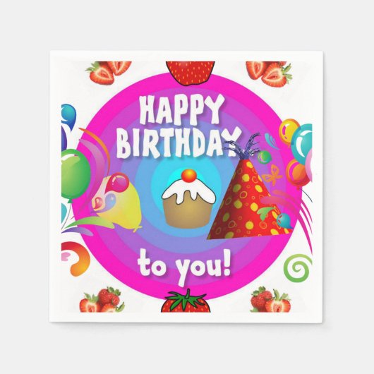 Happy Birthday Paper Napkins, aardbei Servet (Voorkant)