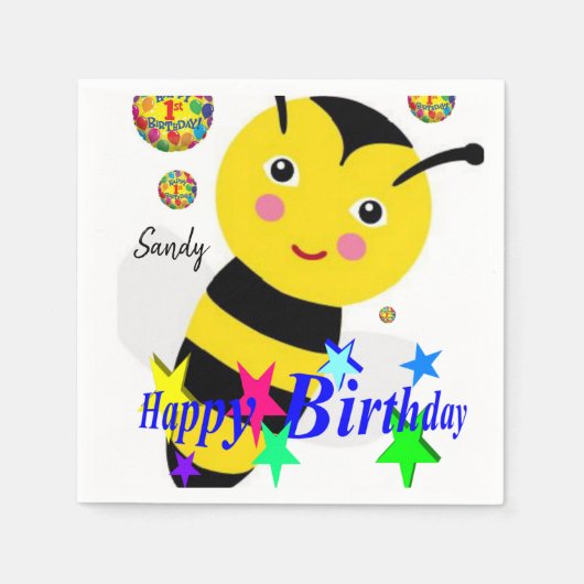 Happy Birthday Paper Napkins, Bumblebee Servet (Voorkant)