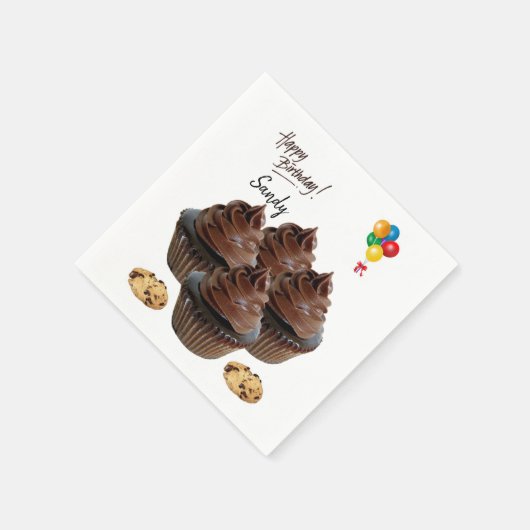 Happy Birthday Paper Napkins, Chocolate Cupcake Servet (Hoek)
